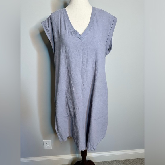 Sz S Umgee grey v neck sleeveless high low midi dress frayed edges pockets gauze - Picture 1 of 9